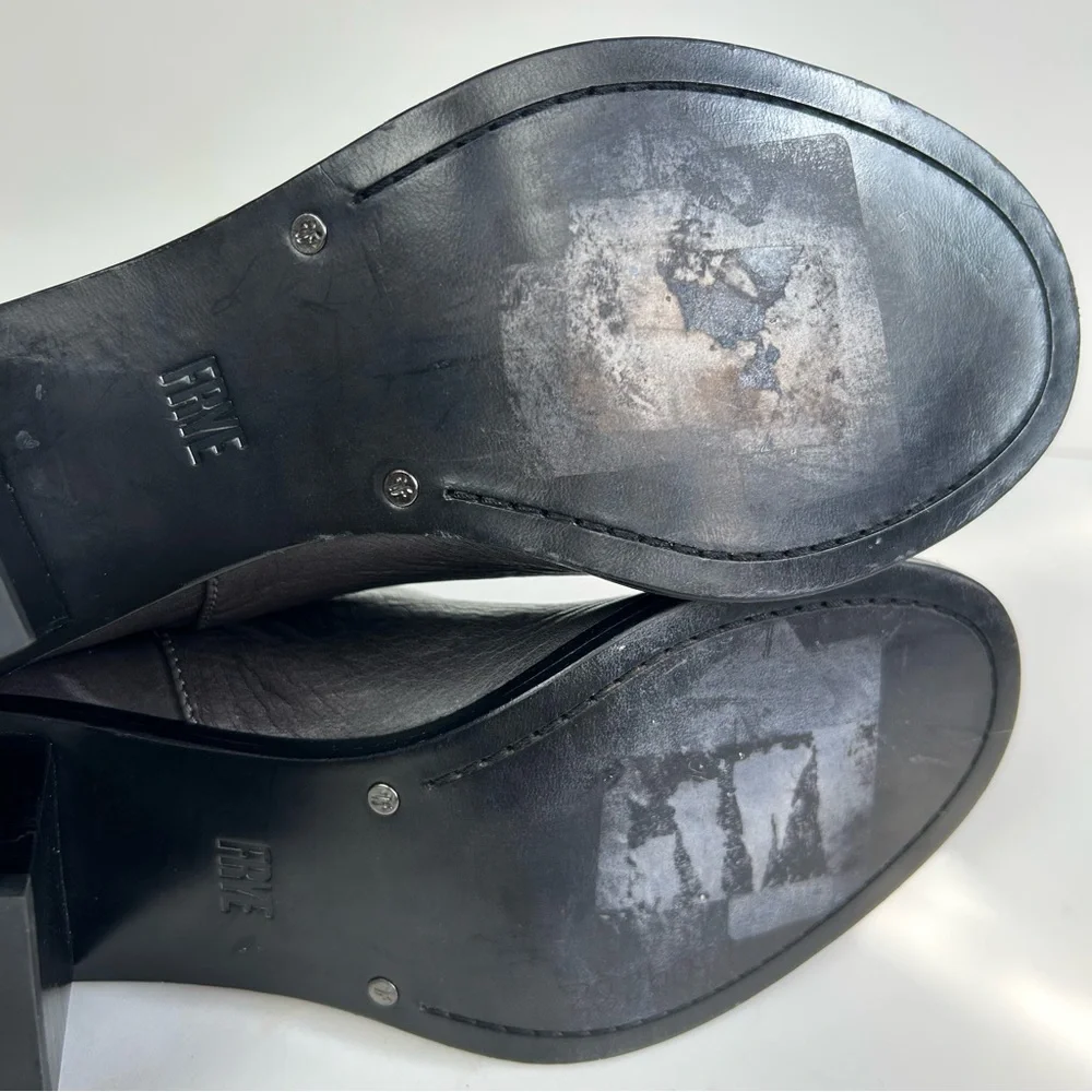 Frye Brielle Leather Peep Toe Zip Ankle Booties Charcoal Gray Size 7.5